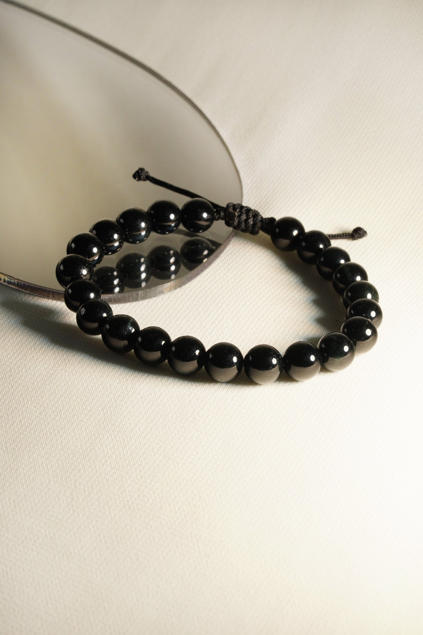 Dark Green Jadeite Bead Bracelet with Adjustable Knot