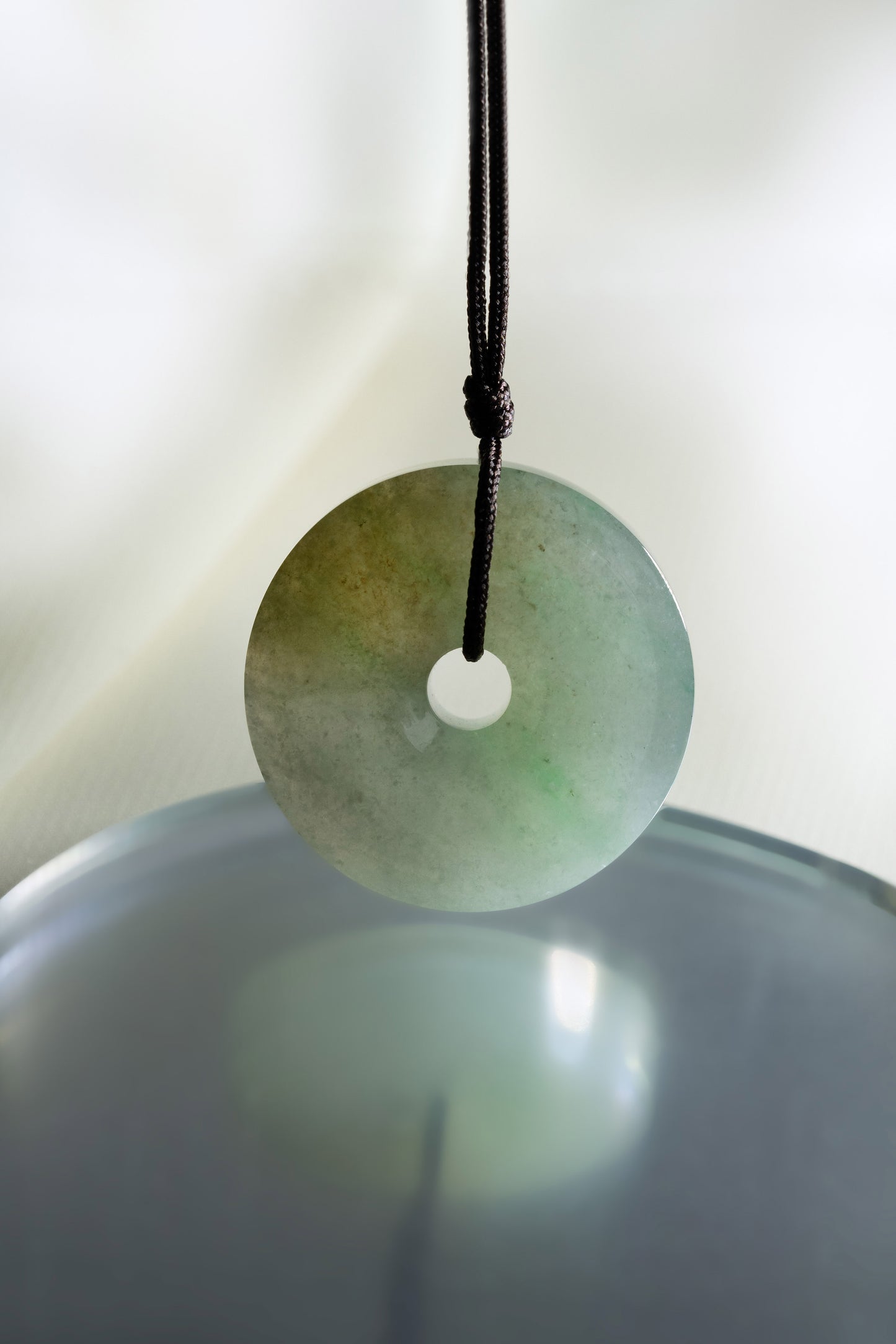Pale Green Jadeite Zen Doughnut with Medium Green and Brown patches