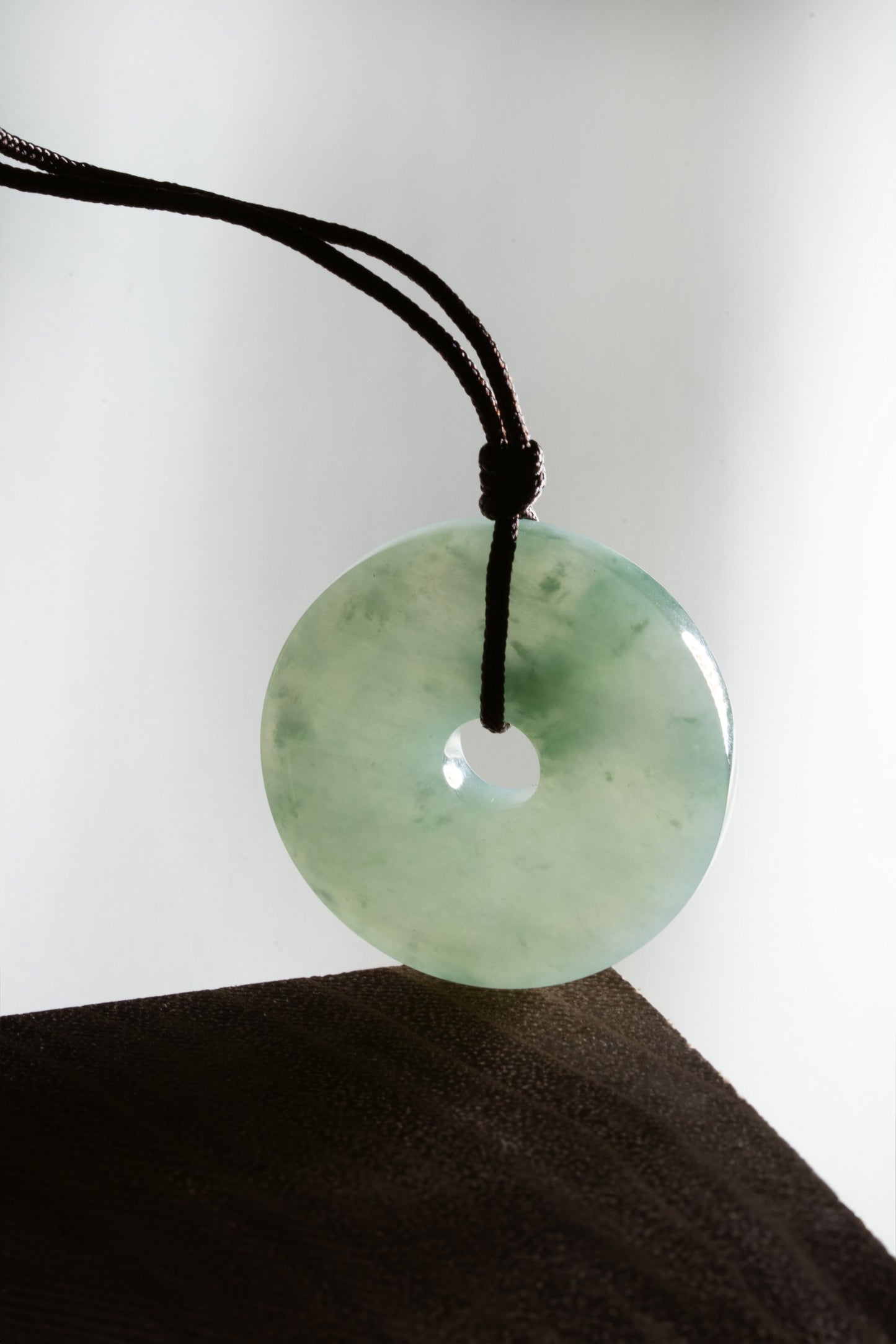 Pale Green Jadeite Zen Doughnut with Bluish Green patches