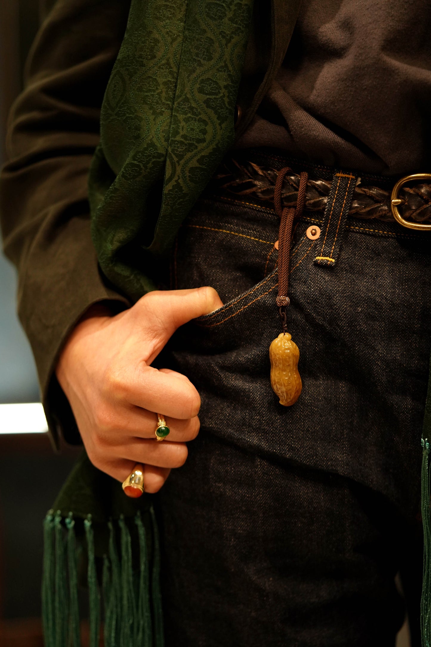 Jadeite Carved Peanut hung on belt