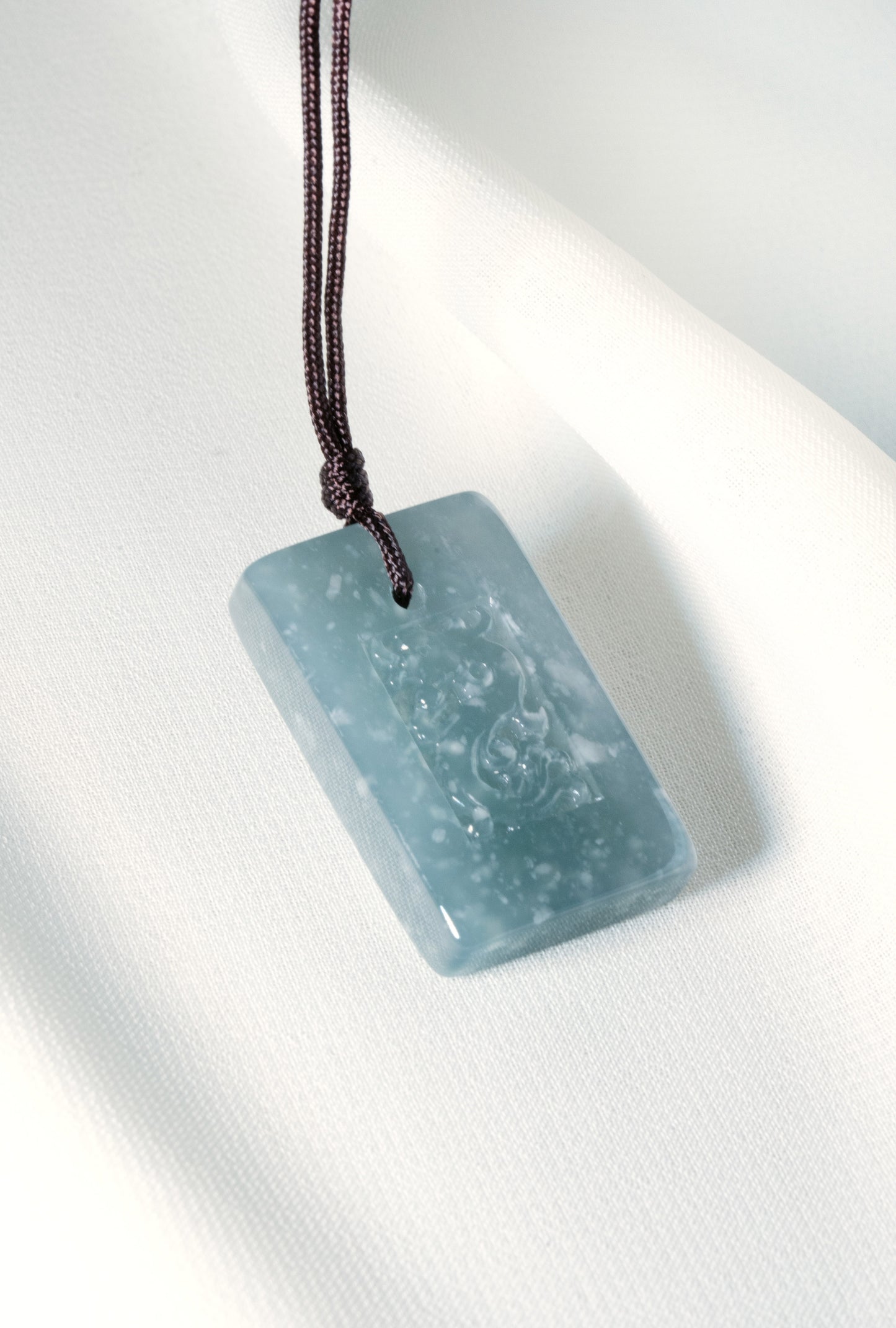 Medium Bluish Green Jadeite Tag with Engraved Dragon