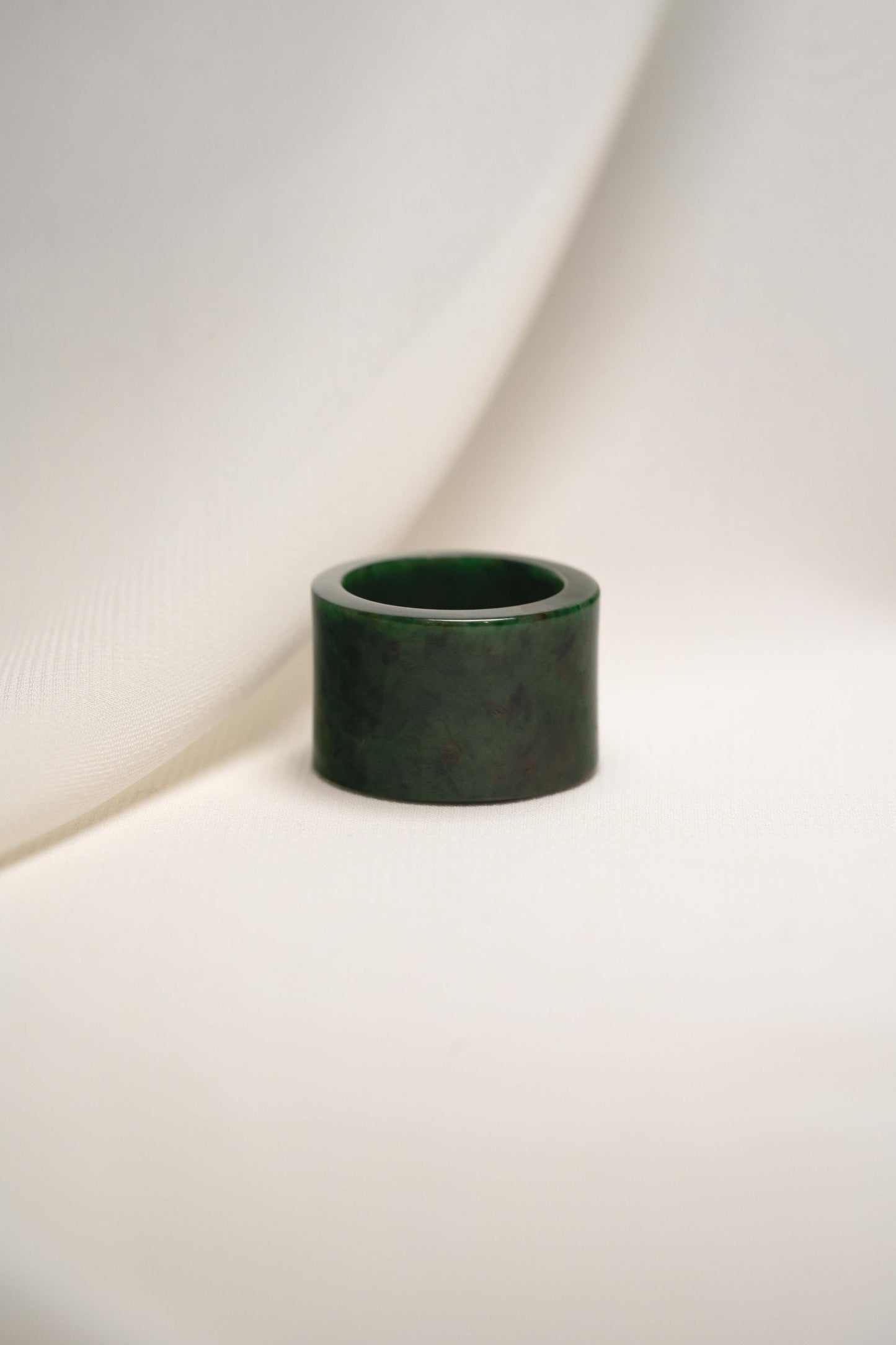 Medium Green Jadeite Ring with Deep Green Patches