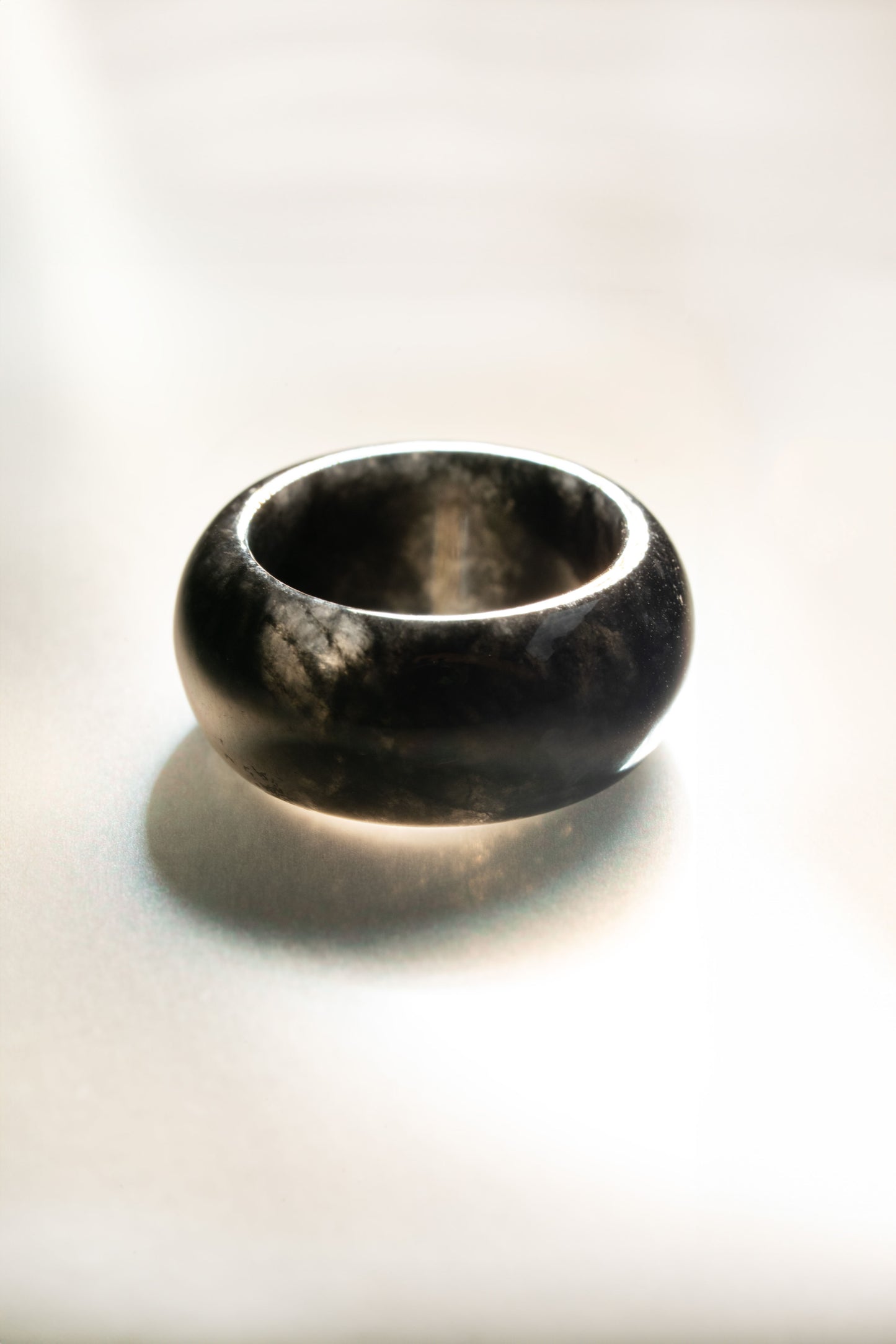 Black Jadeite Ring with White patches
