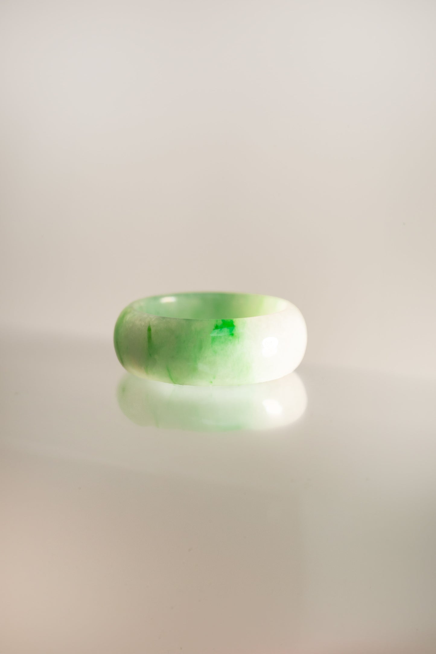 Pale Green Jadeite Ring with Bright Green patches