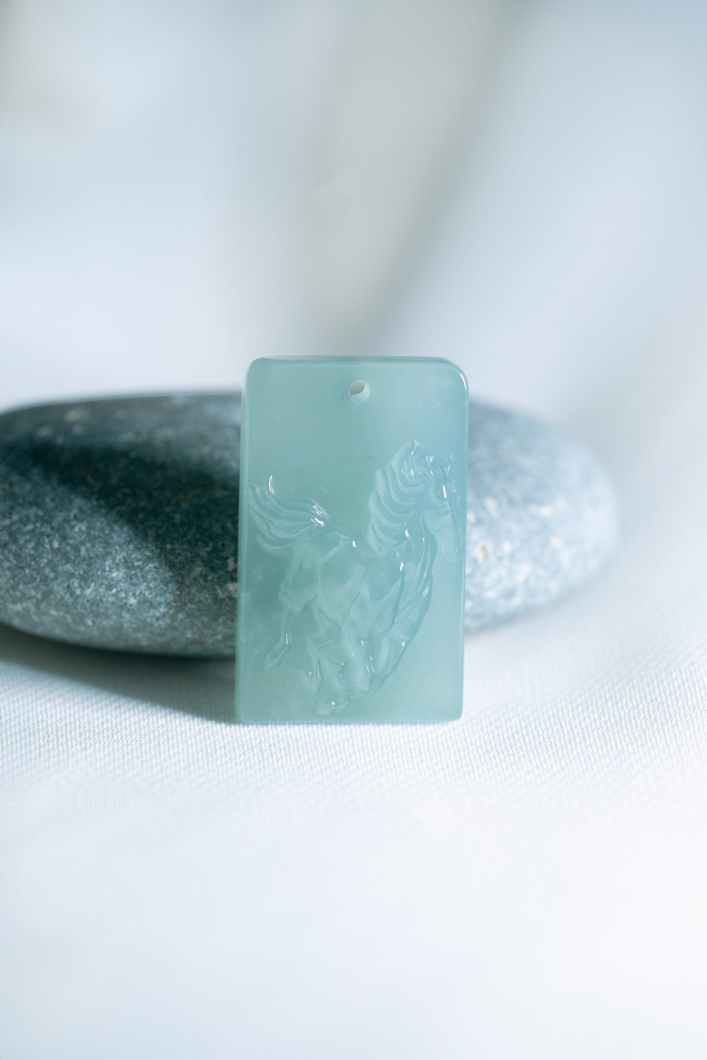 Zodiac Horse in Bluish Green Jadeite Jade Pendant