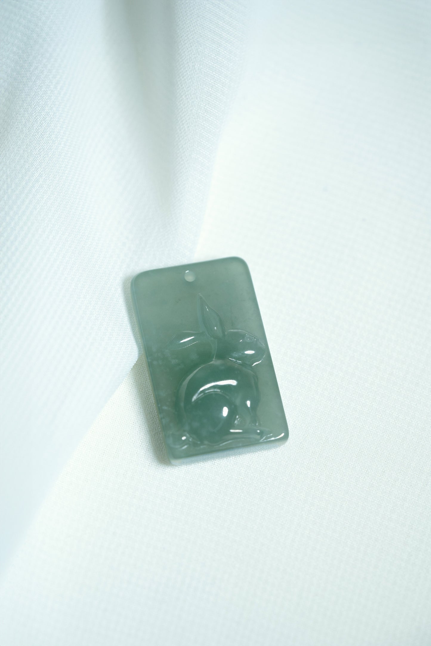 Zodiac Rabbit in Bluish Green Jadeite Jade Pendant