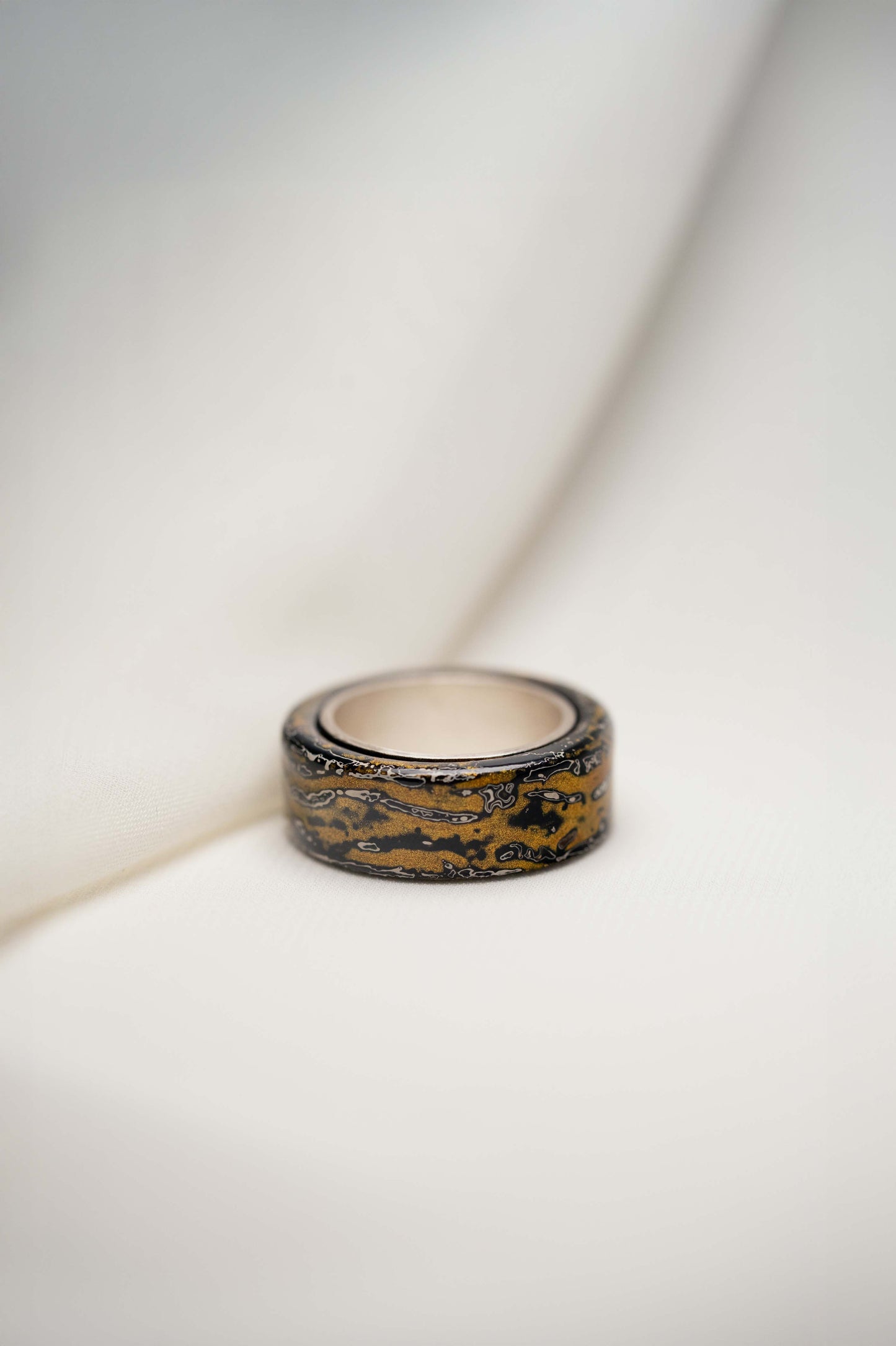 Black with Gold Lacquer Ring with 925 Silver
