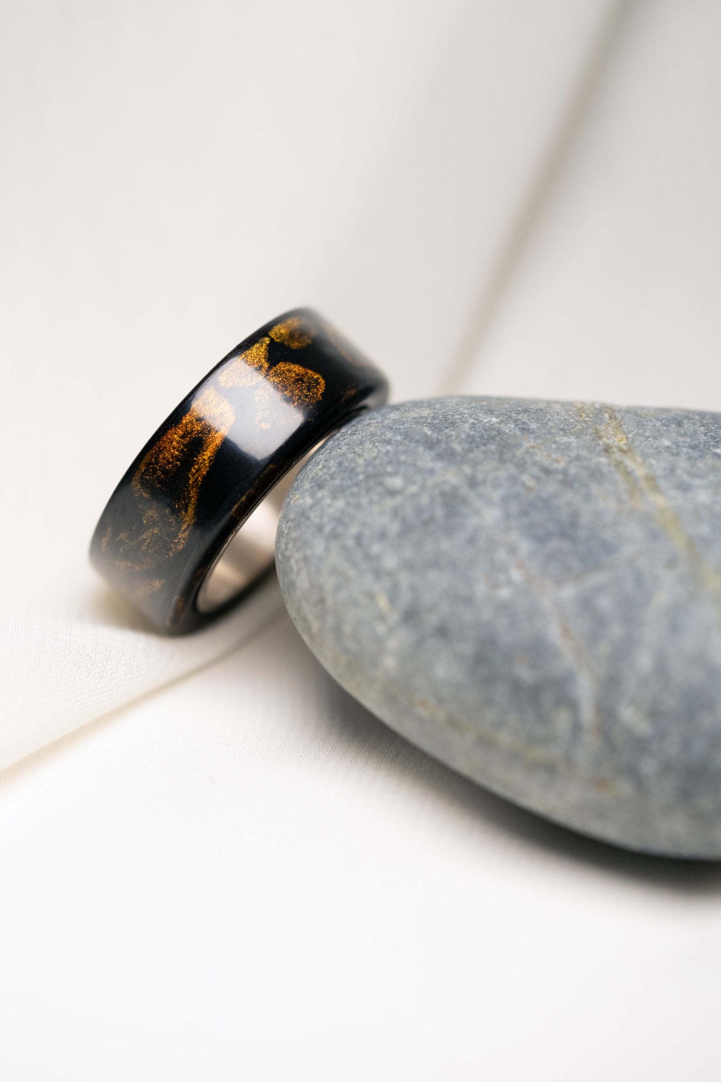 Black with Gold Lacquer Ring with 925 Silver