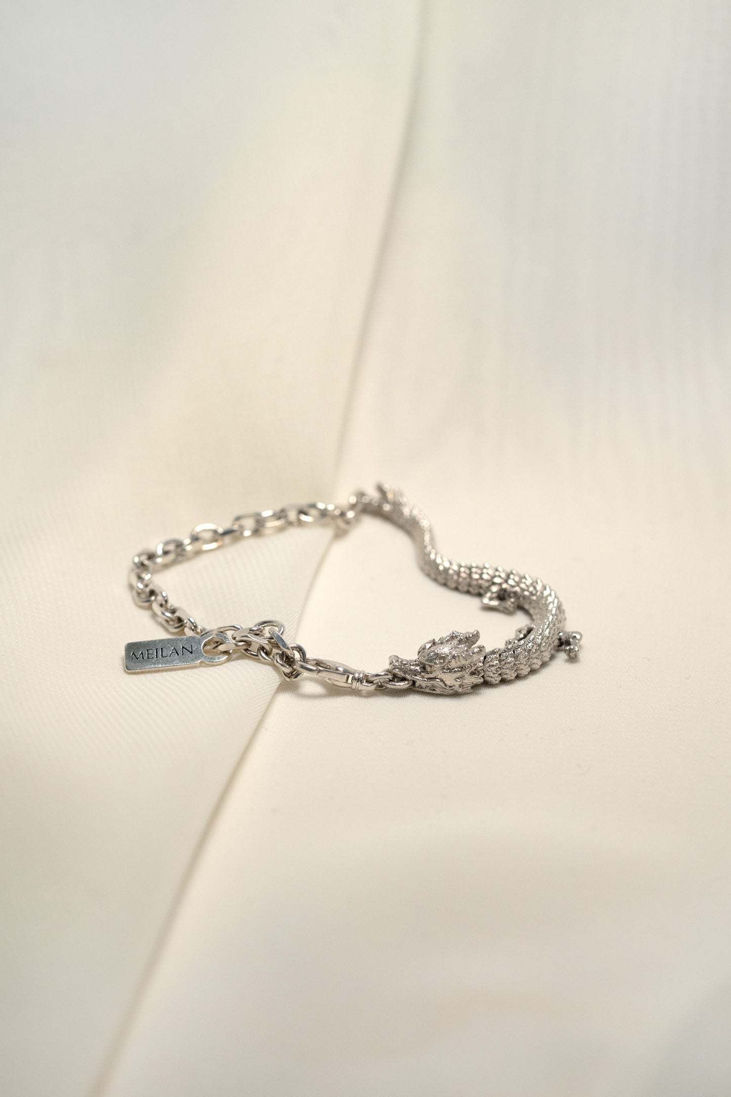 3D Printed Sterling Silver Dragon Bracelet in Medium Size