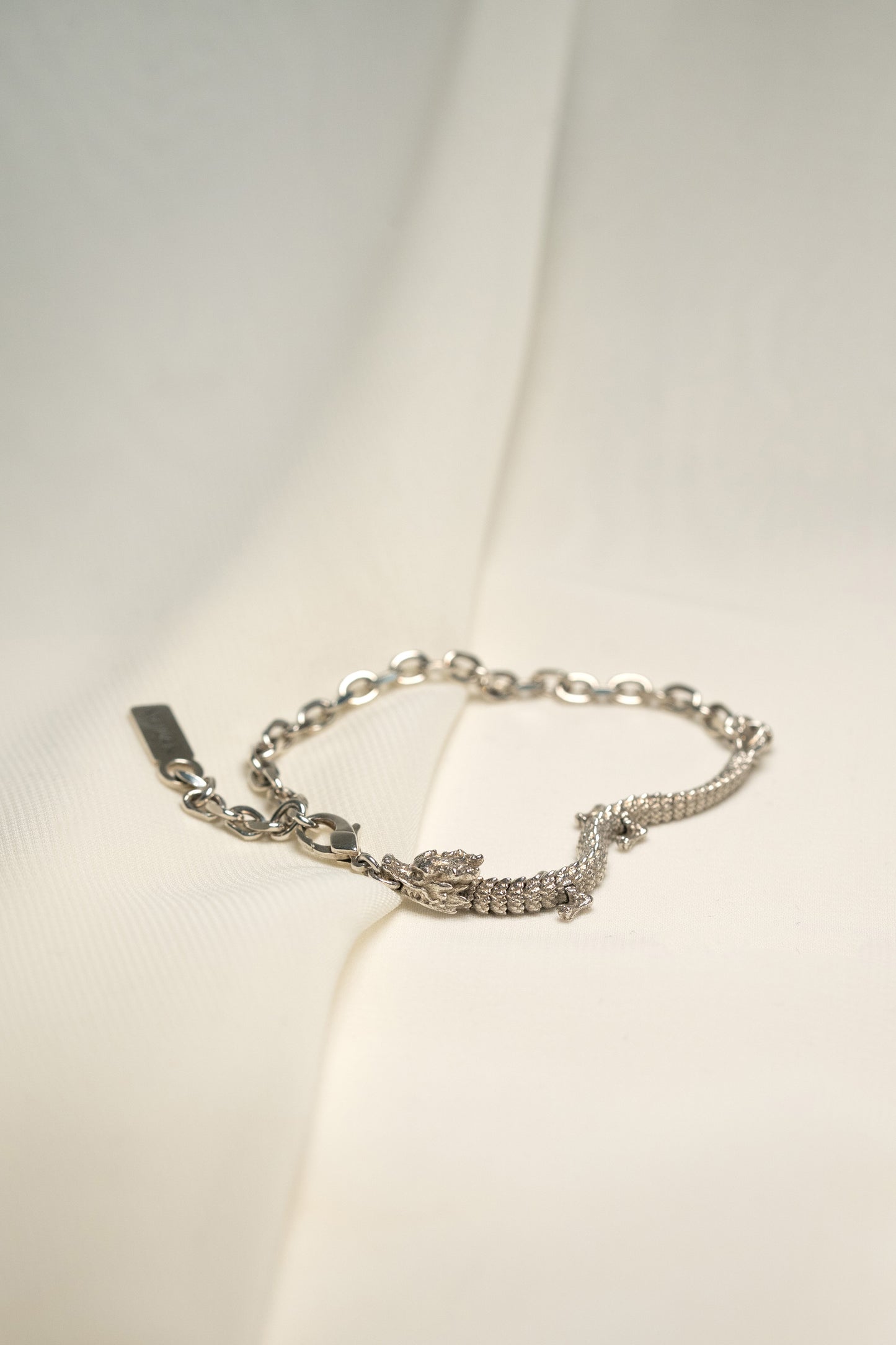 3D Printed Sterling Silver Dragon Bracelet in Small Size