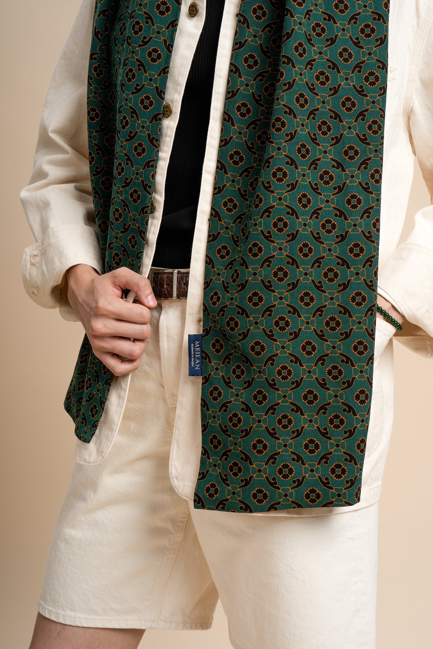 Green Lucky Clover Leaf Silk Scarf (Without Fringes)