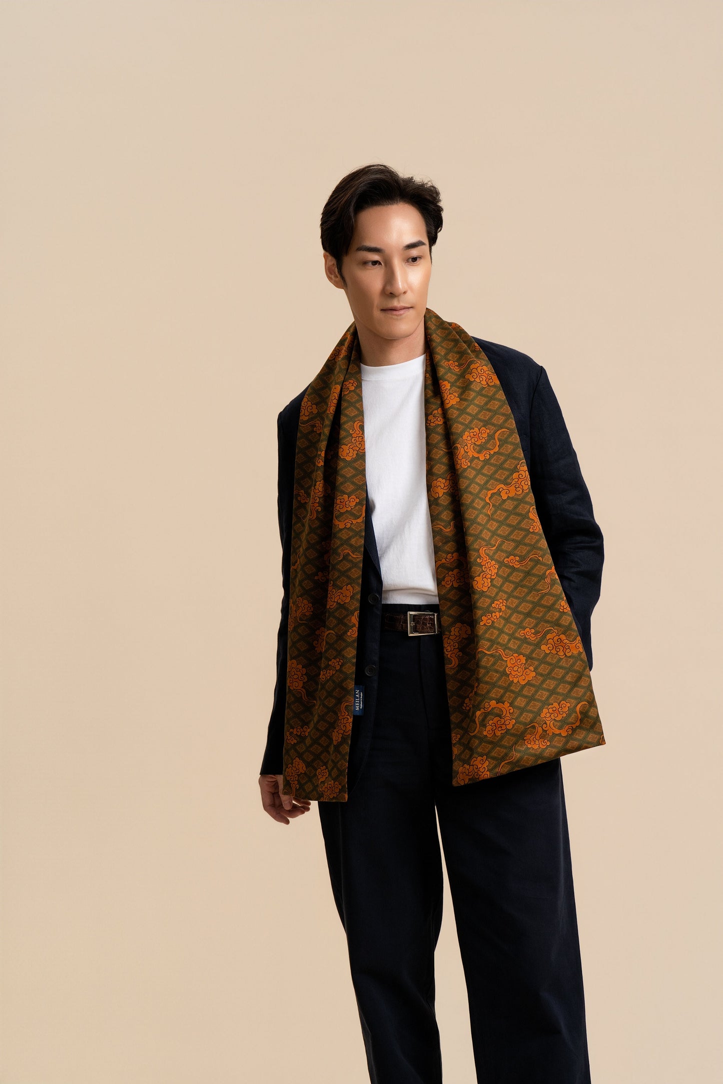 Green and Orange Clouds Silk Scarf