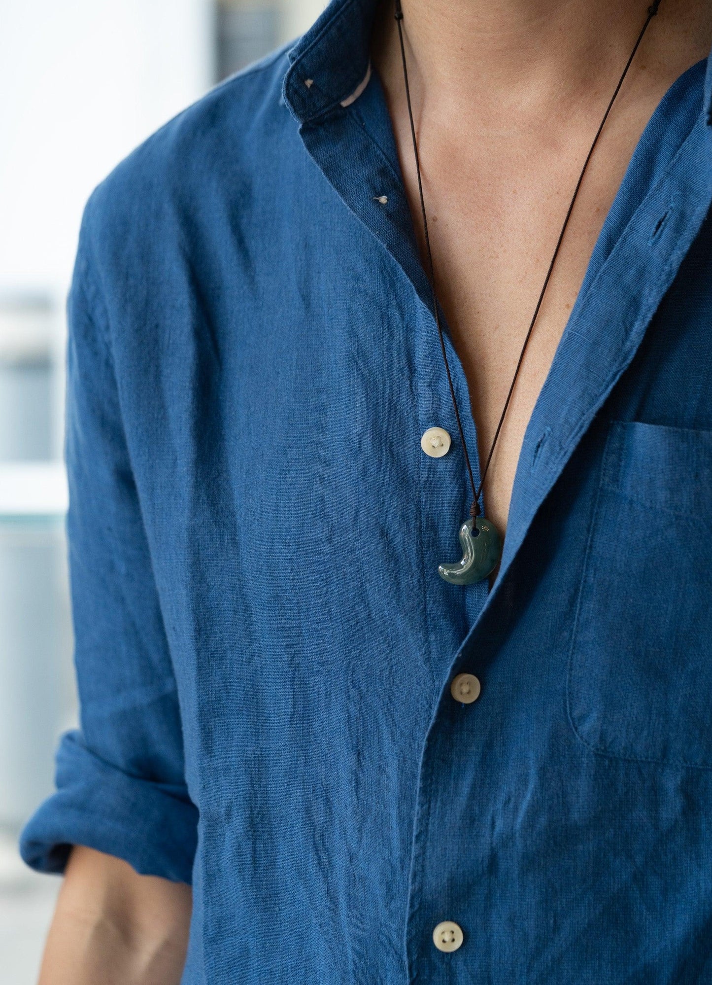 Light Bluish Green Jadeite Comma with Deep Bluish Green patches - Meilan Jewelry & Arts Ltd