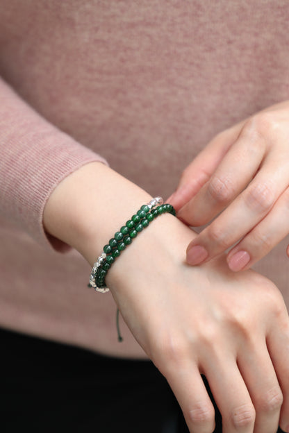 Bead Bracelet - Green Jadeite Beads & 925 Silver Nuggets - #01