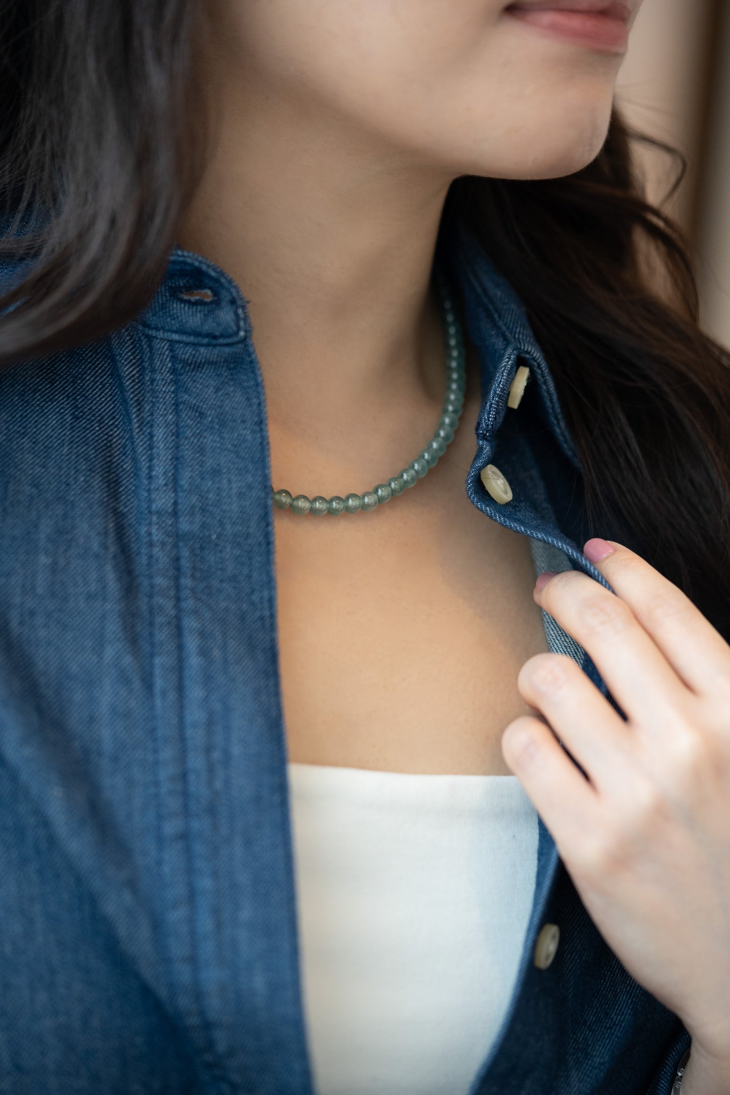 Bead Necklace - Jadeite - Bluish Green - #28