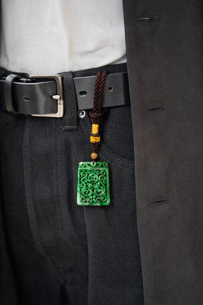 Carved Belt & Bag Pendant - Green Jadeite - #09