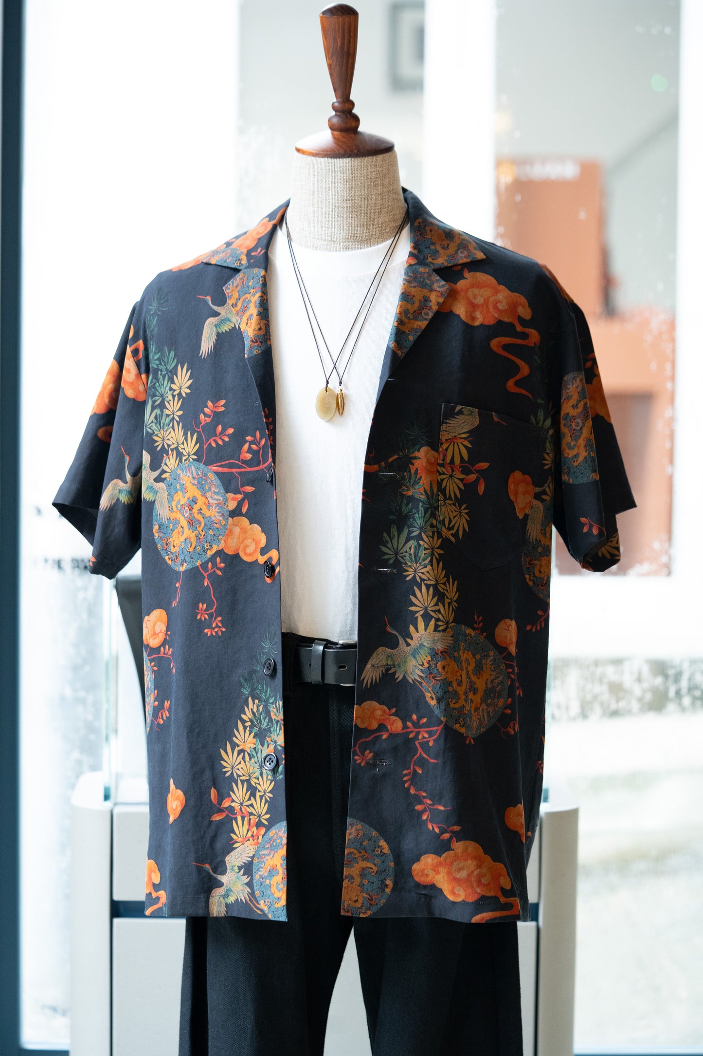 Pure Silk Shirt - Navy in Flora and Fauna