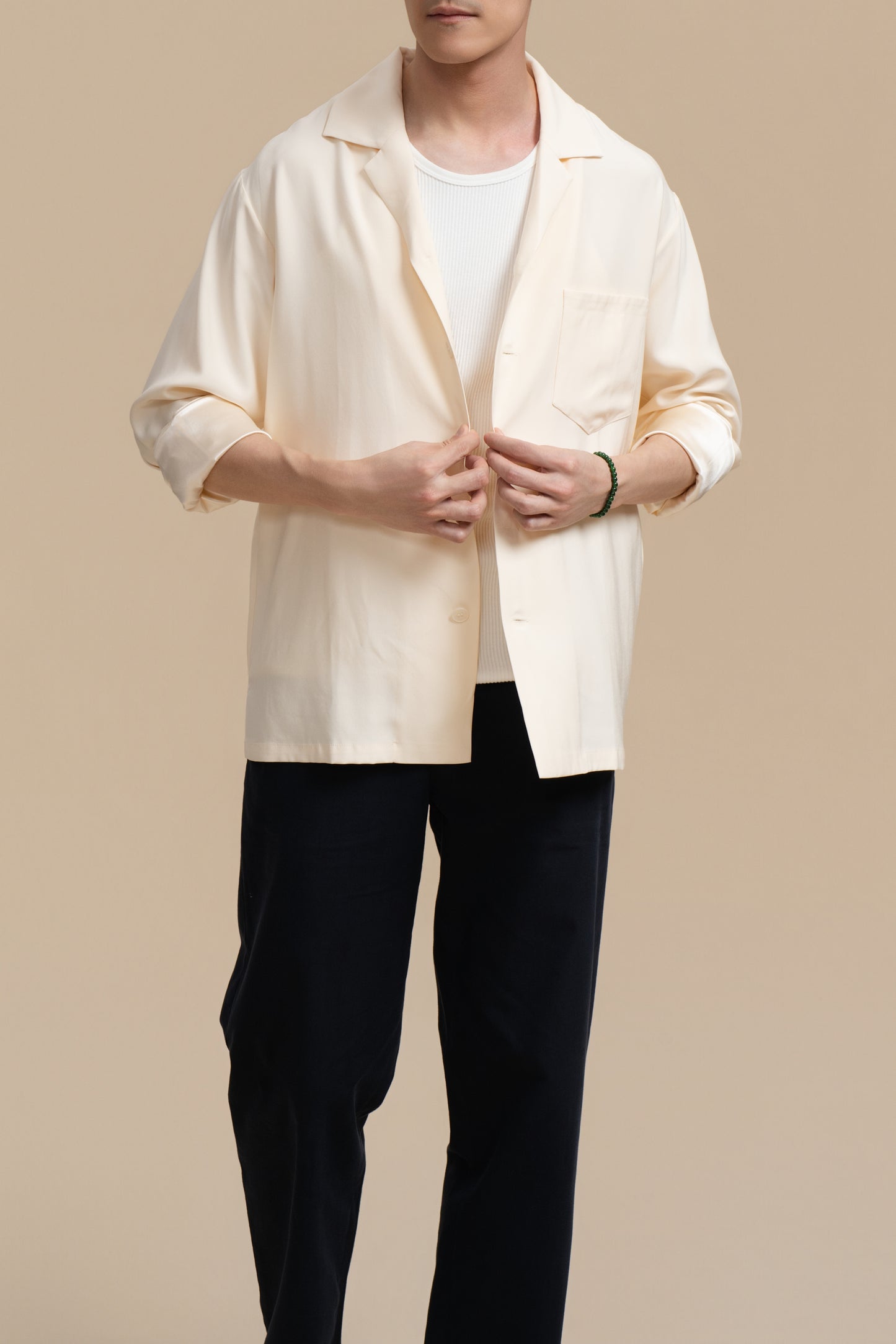 Pure Silk Long Sleeve Shirt - Cream White