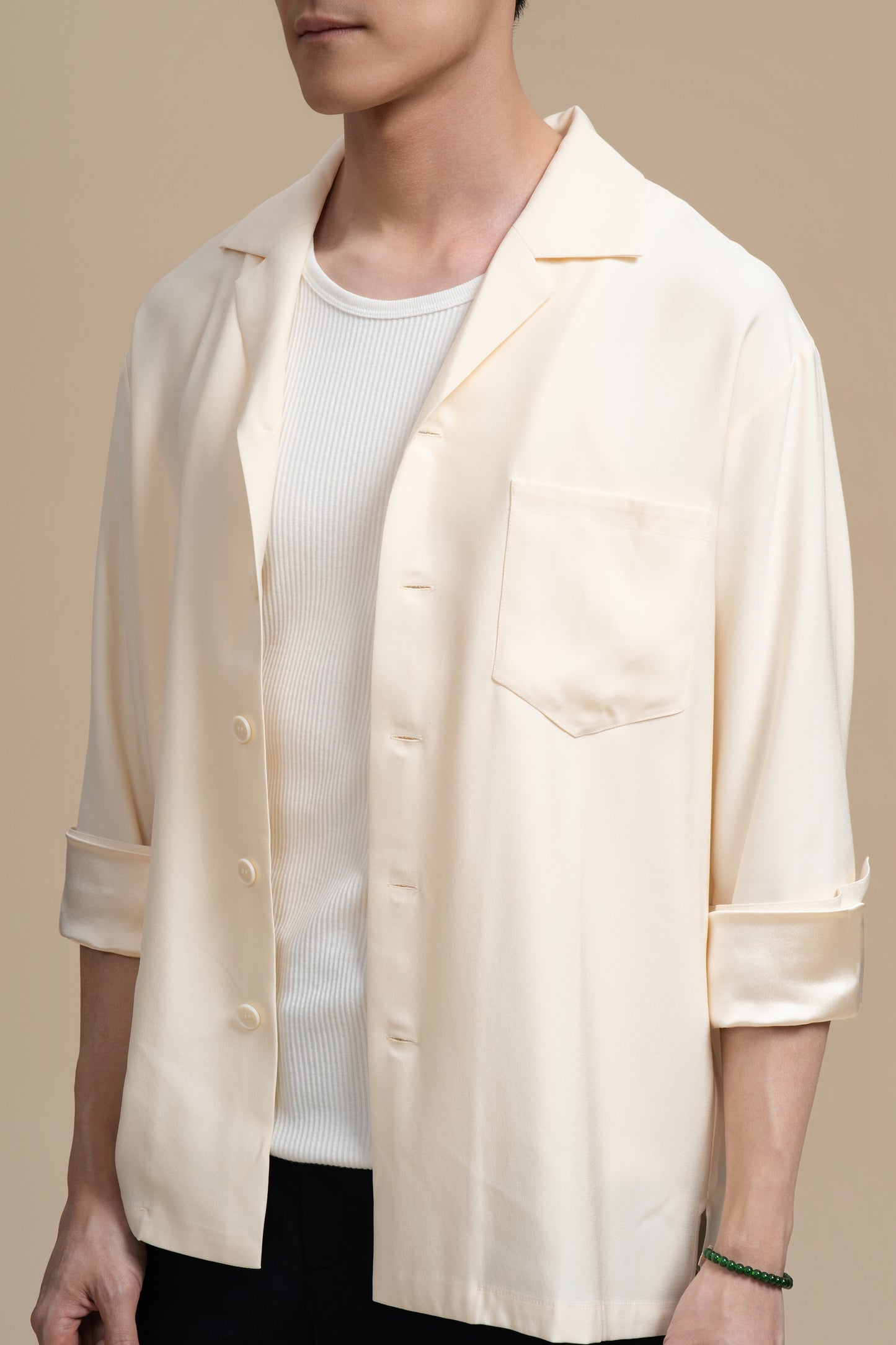 Pure Silk Long Sleeve Shirt - Cream White