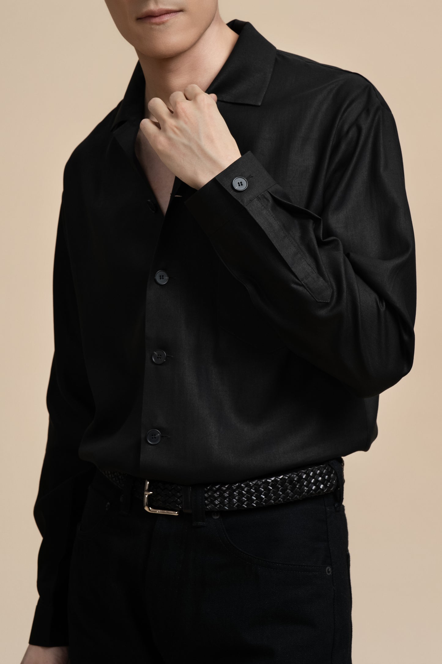 Pure Silk Long Sleeve Shirt - Black