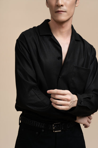 Pure Silk Long Sleeve Shirt - Black