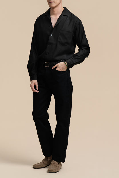 Pure Silk Long Sleeve Shirt - Black