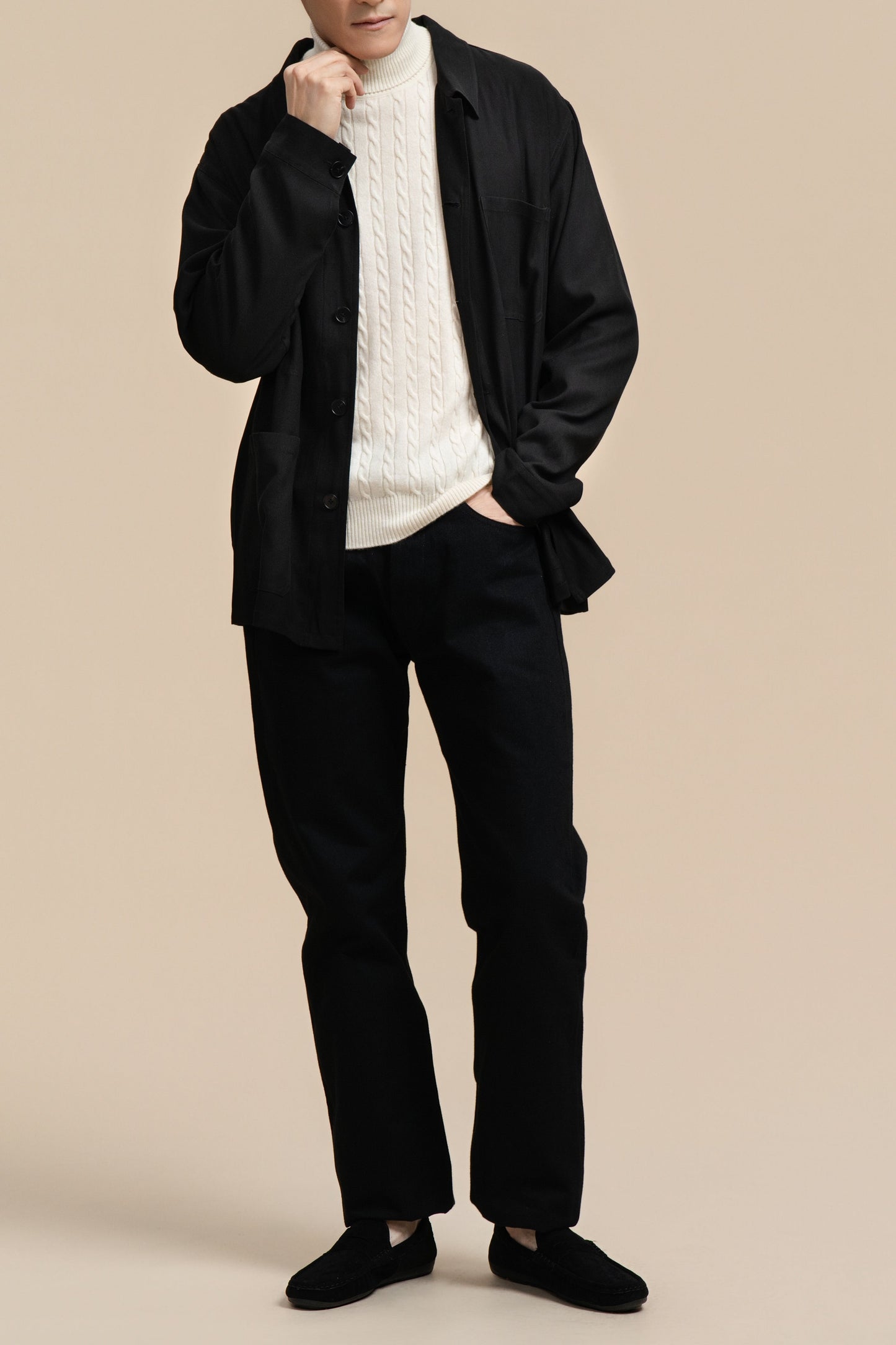 Pure Silk Long Sleeve Shirt - Black