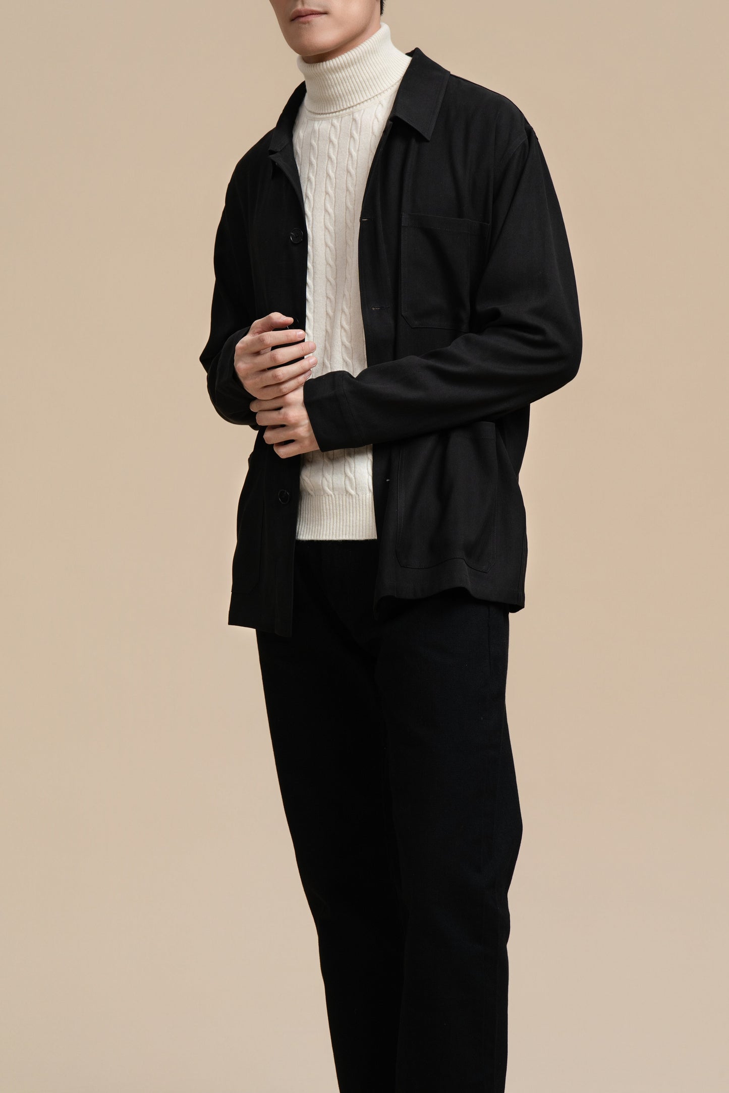 Pure Silk Long Sleeve Shirt - Black