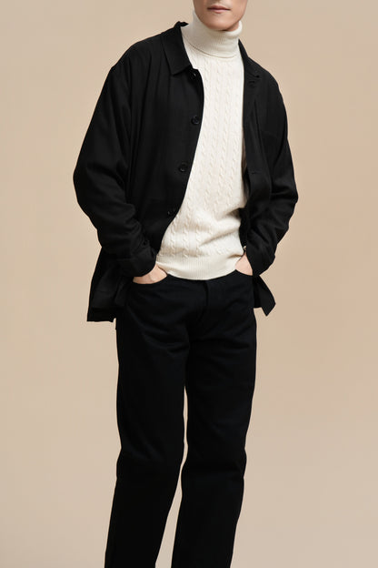 Pure Silk Long Sleeve Shirt - Black