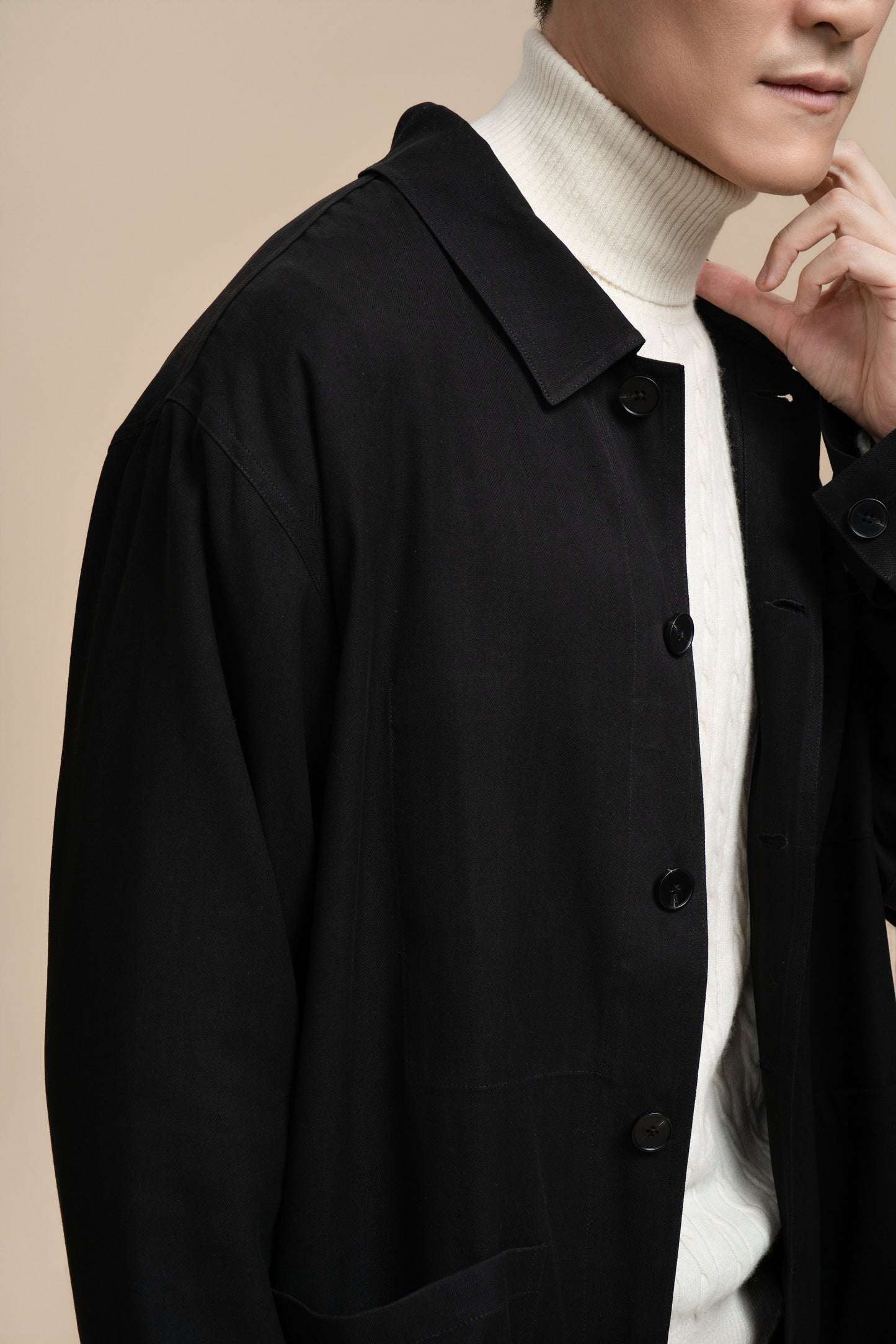 Pure Silk Long Sleeve Shirt - Black