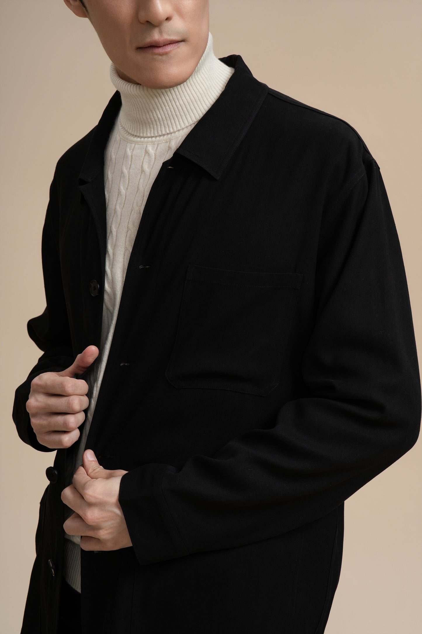 Pure Silk Long Sleeve Shirt - Black