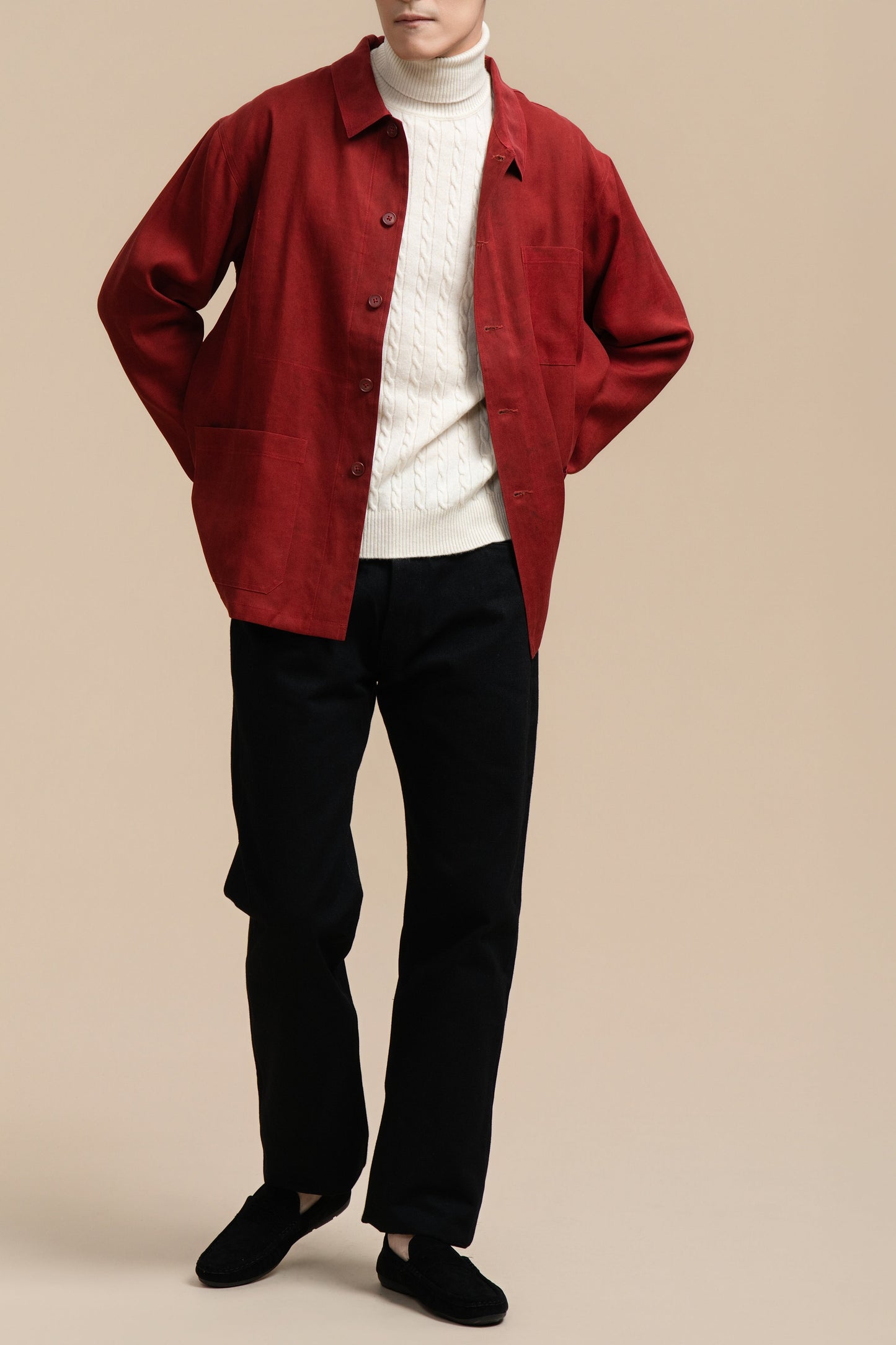 Pure Silk Long Sleeve Shirt Jacket - Red