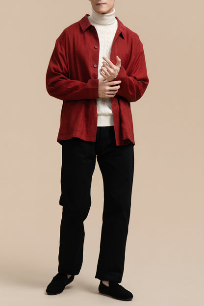 Pure Silk Long Sleeve Shirt Jacket - Red