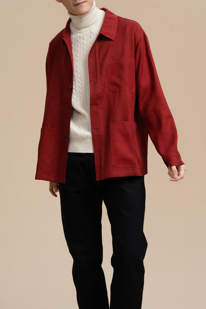 Pure Silk Long Sleeve Shirt Jacket - Red
