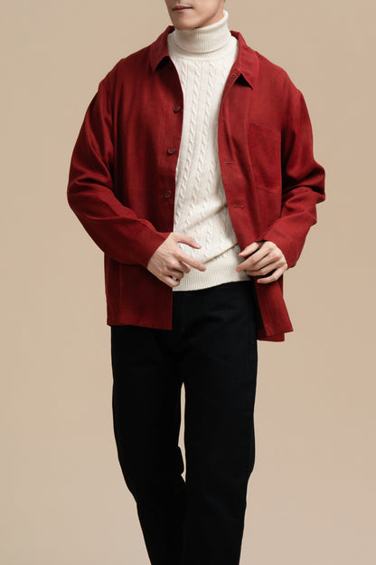 Pure Silk Long Sleeve Shirt Jacket - Red