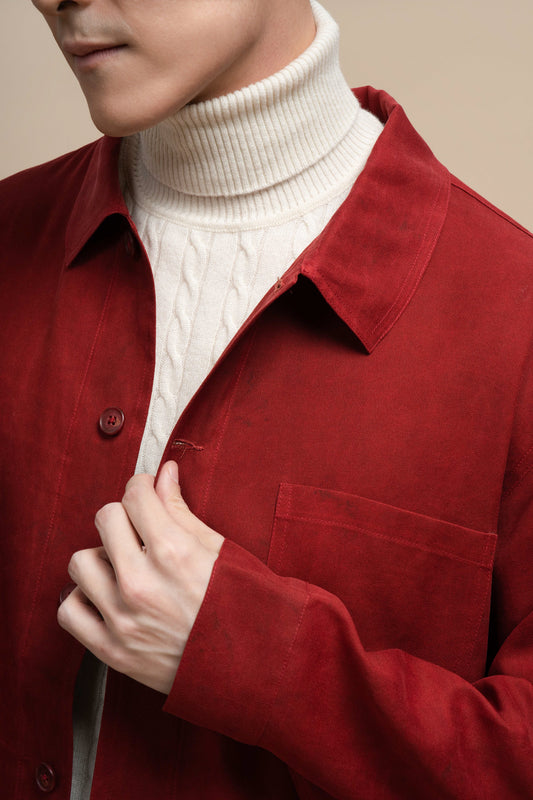 Pure Silk Long Sleeve Shirt Jacket - Red