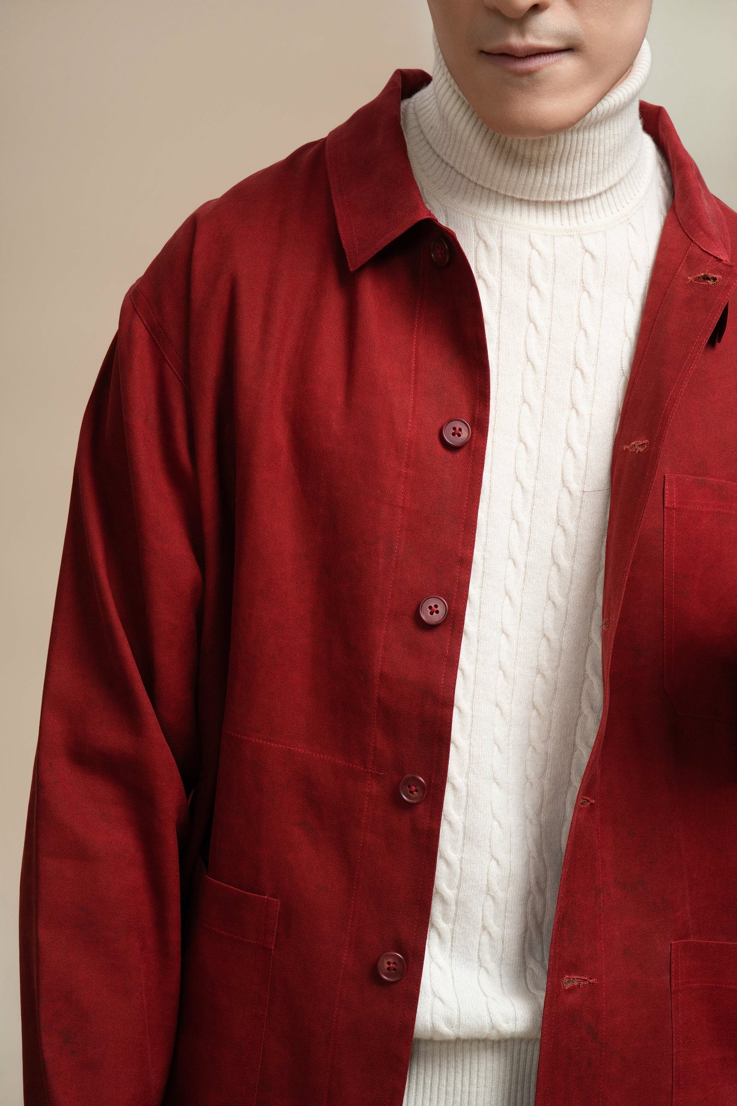 Pure Silk Long Sleeve Shirt Jacket - Red