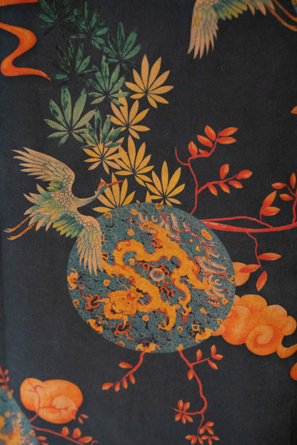 Pure Silk Shirt - Navy in Flora and Fauna