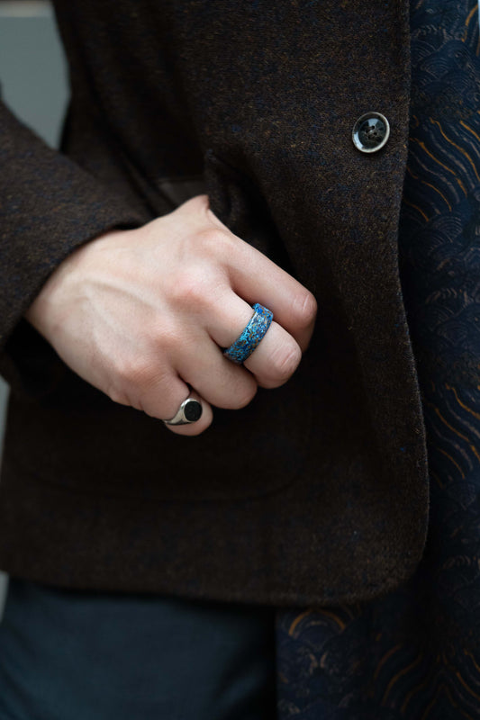 Lacquerwork- Ring / Pendant - Blue with Gold - US 9.75