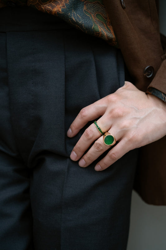 [Custom Order] Signet Ring in 14K White Gold and Black Jadeite Jade
