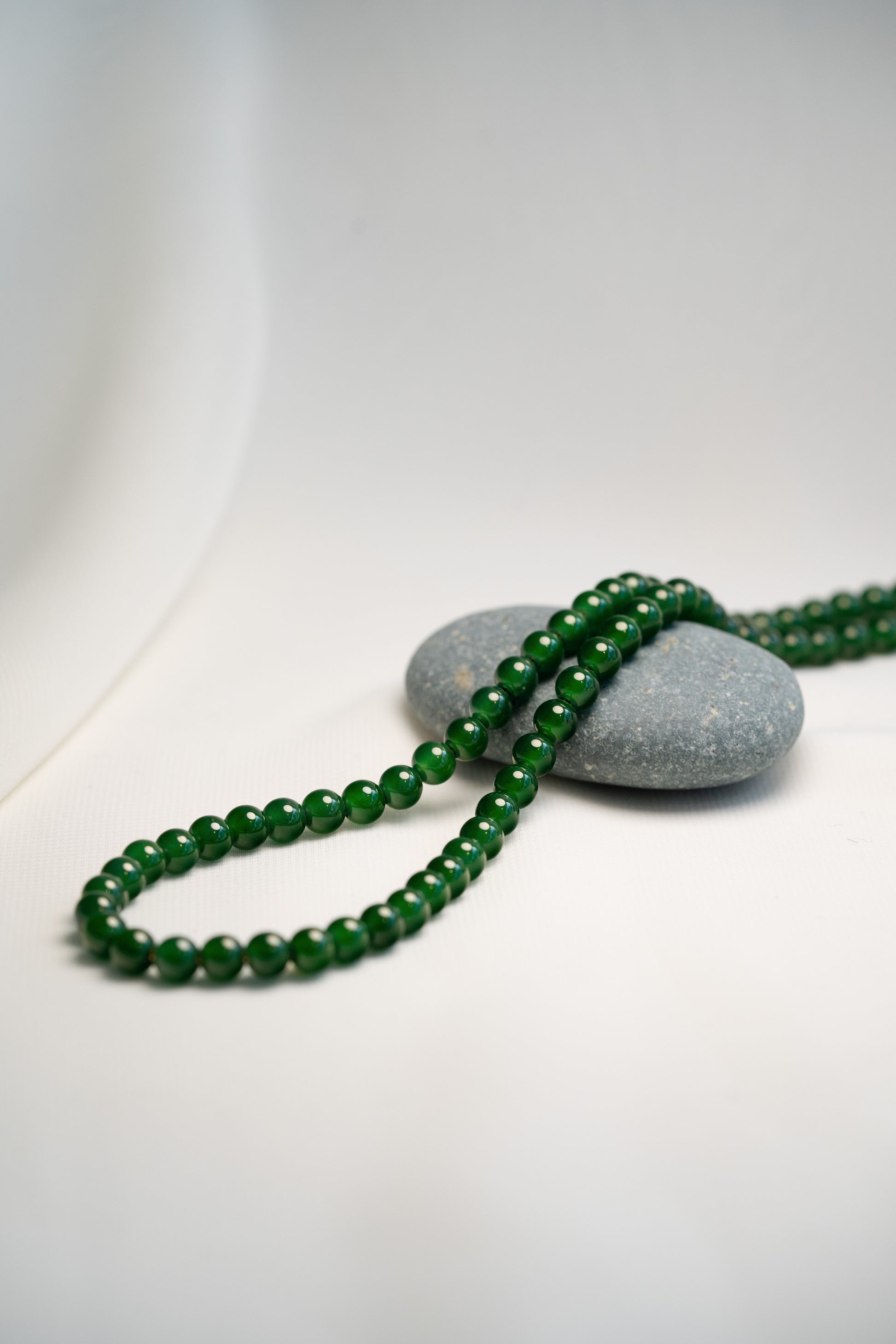 Full Bead Green Jadeite Necklace with 18K Yellow Gold Closure