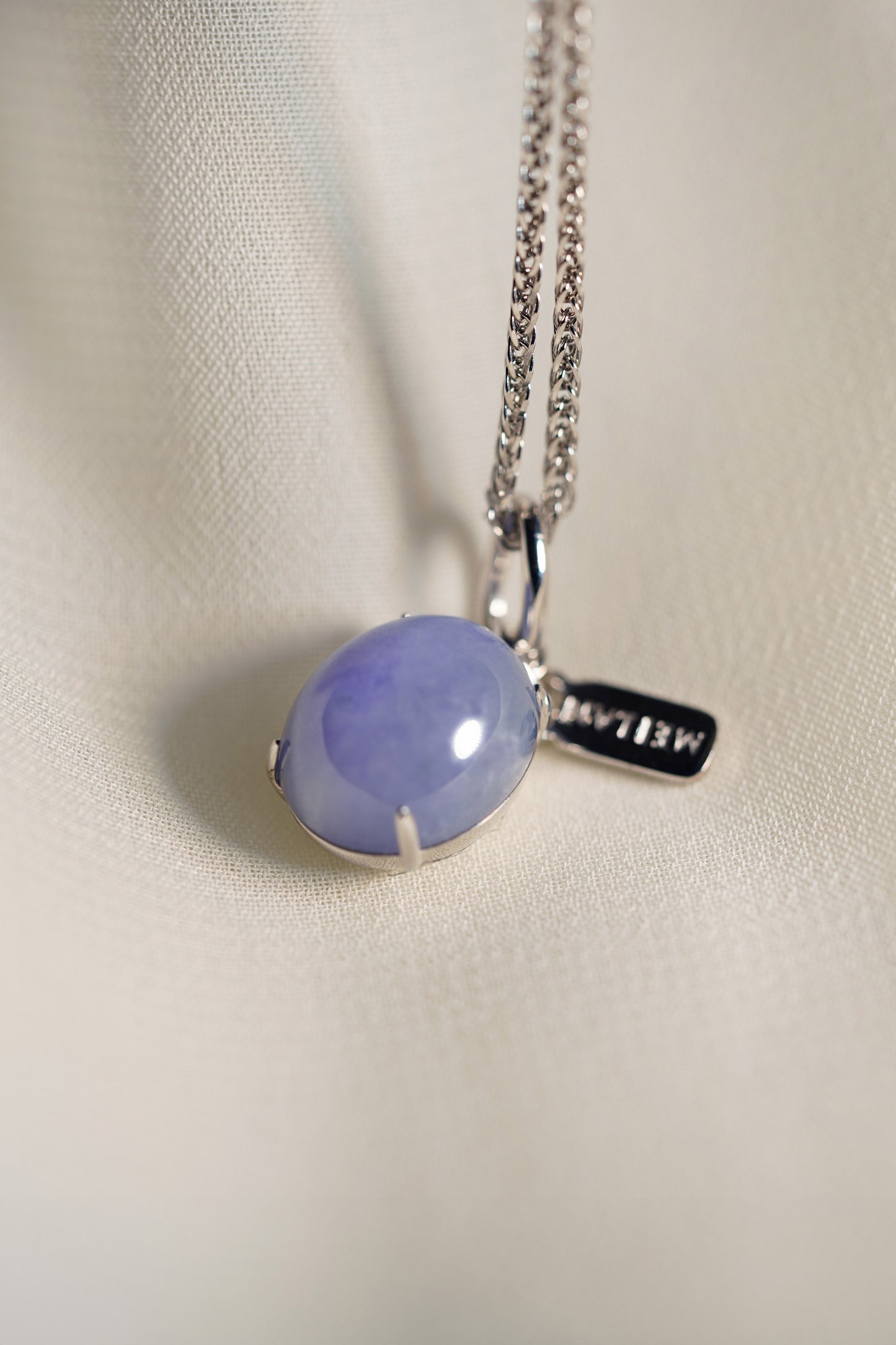 Lavender Jadeite Egg with 18K White Gold Pendant hung on a 925 Silver Chain