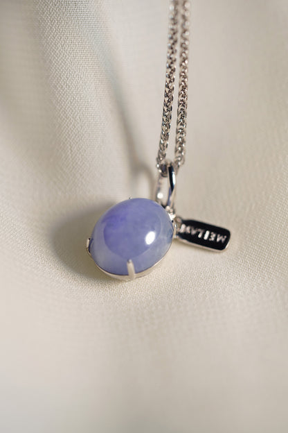 Lavender Jadeite Egg with 18K White Gold Pendant hung on a 925 Silver Chain