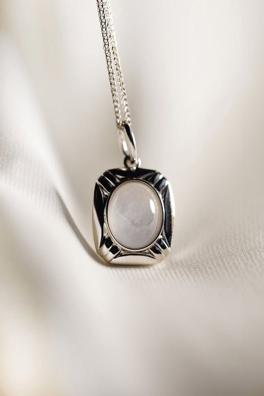 White Jadeite with 18K White Gold Pendant hung on a 925 Silver Chain