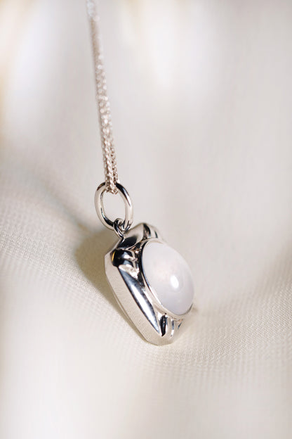White Jadeite with 18K White Gold Pendant hung on a 925 Silver Chain