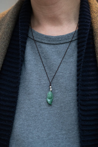 Carved Goldfish Pendant in Medium Green with White patches with 18K White Gold