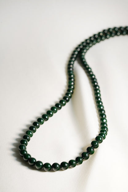 Intense Green Bead Necklace with Deep Green Patches