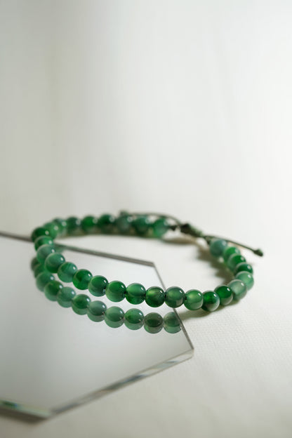 Pale Bluish Green Jadeite Bead Bracelet with Deep Green patches
