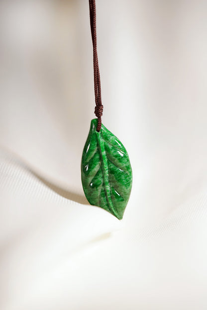 Carved Leaf - Green Jadeite - Pendant