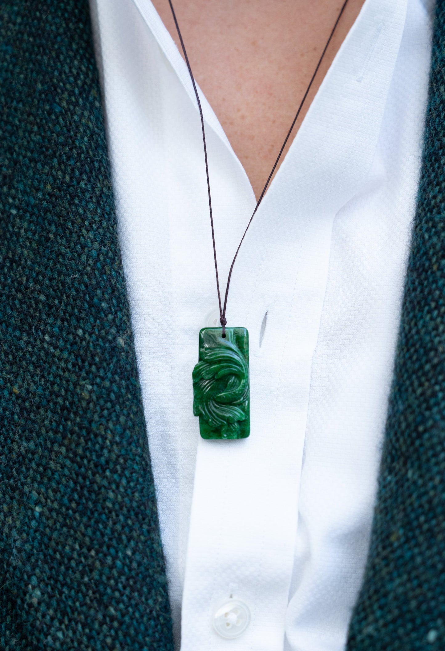 Intense Green Carved Goldfish Jadeite Pendant